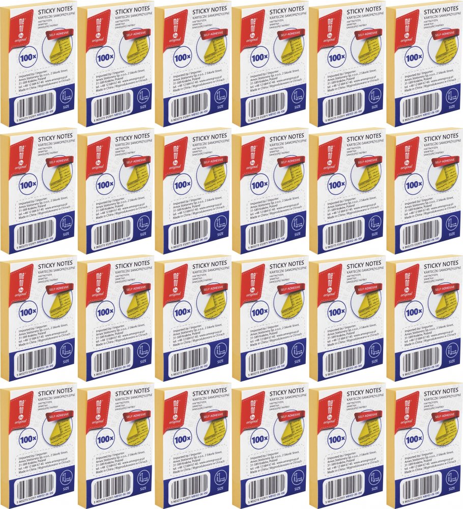 24x Karteczki samoprzylepne MemoBe, 50x75mm, 100 karteczek, żółty