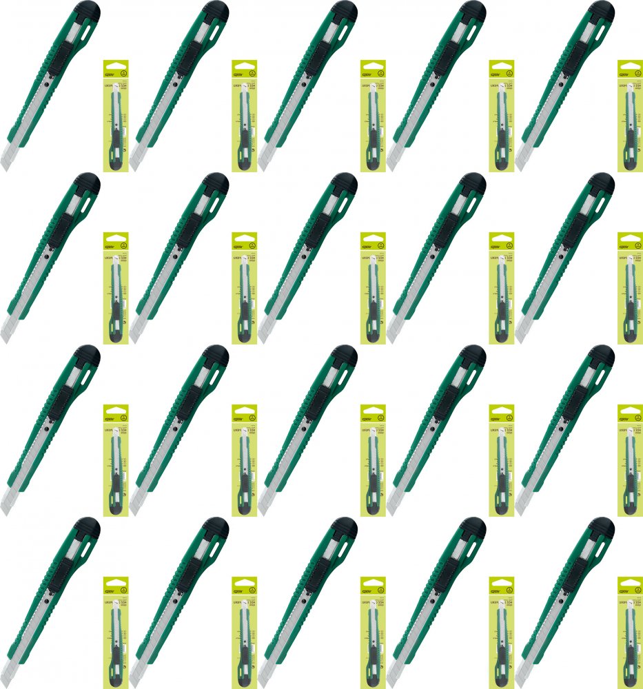 20x Nożyk z wymiennym ostrzem, blokadą i prowadnicą Grand GR-98/9951, 9mm, mix kolorów