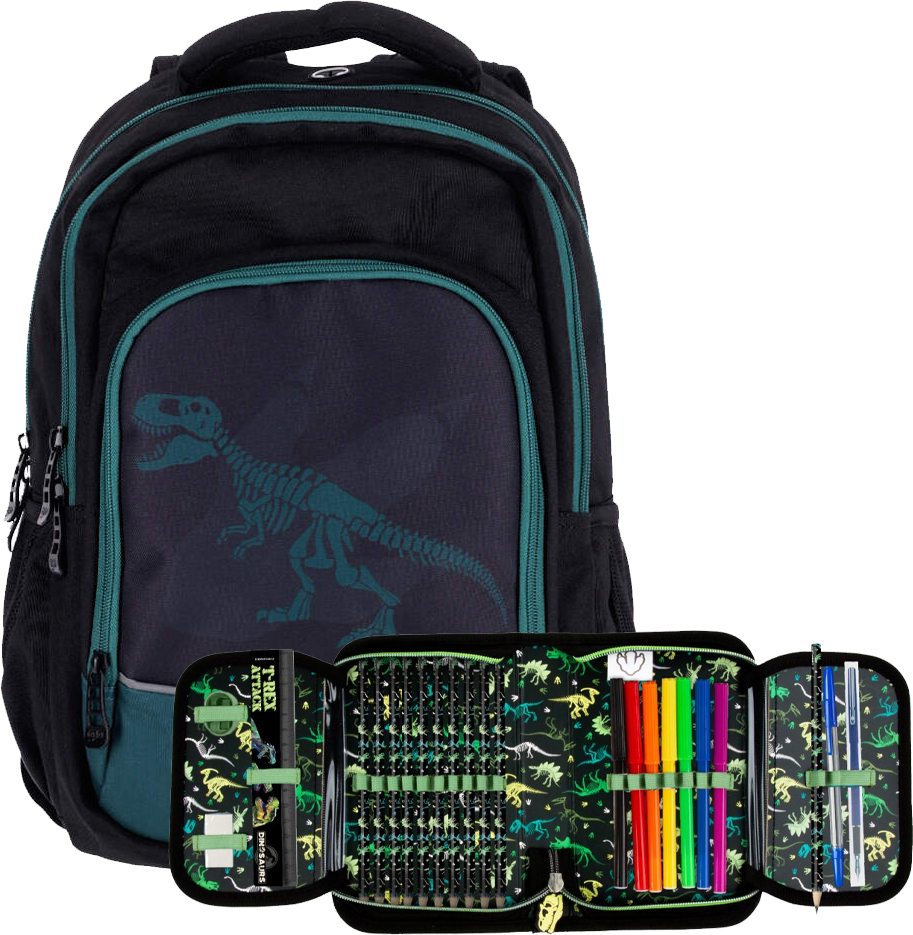 Zestaw: Plecak szkolny Strigo Misty Dinozaur + Piórnik z wyposażeniem Derform Dinozaur