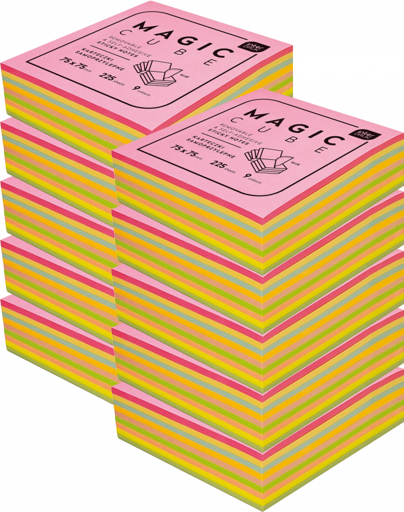10x Karteczki samoprzylepne Interdruk Magic Cube Acade, 75x75mm, 225 karteczek, mix kolorów MAGIC CUBE Acade