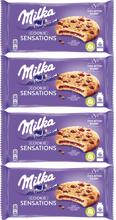 4x Ciastka Milka Sensations Choco Inside, kakaowe z czekoladą, 156g