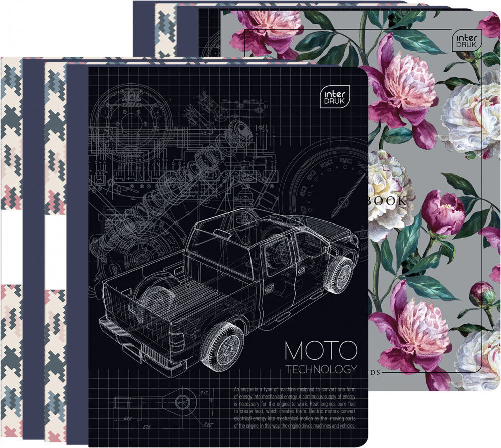 10x Zeszyt w kratkę Interdruk, A5, miękka oprawa, 96 kartek, mix wzorów