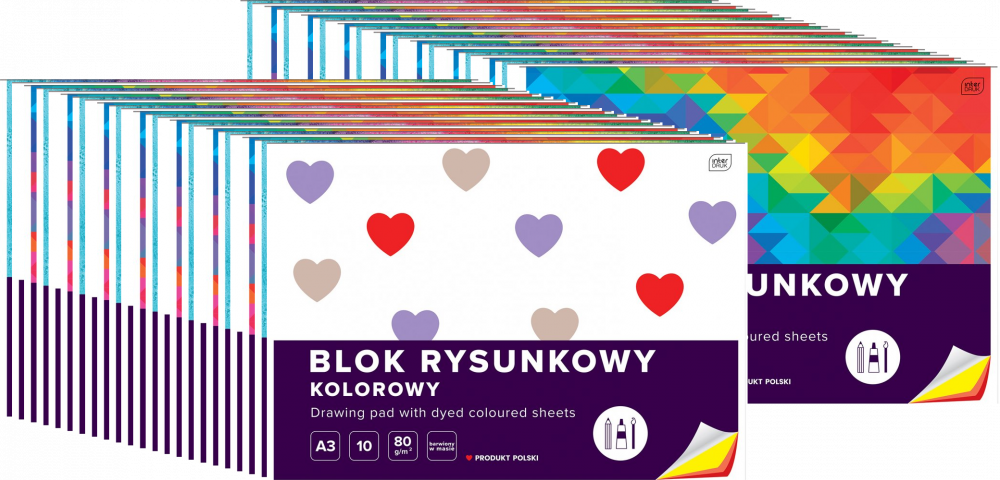 50x Blok rysunkowy Interdruk, A3, 10 kartek, kolorowy, mix wzorów
