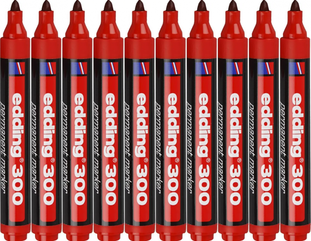 10x Marker permanentny edding 300, okrągła, 1.5-3mm, czerwony