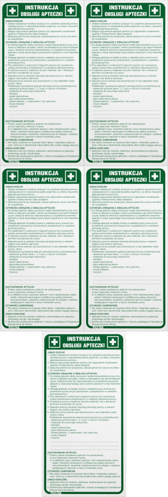 5x Tabliczka informacyjna Anro, „Instrukcja obsługi apteczki"