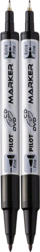 2x Marker dwustronny do płyt CD i DVD Pilot Twin, okrągła, 0.4mm/0.7mm, czarny