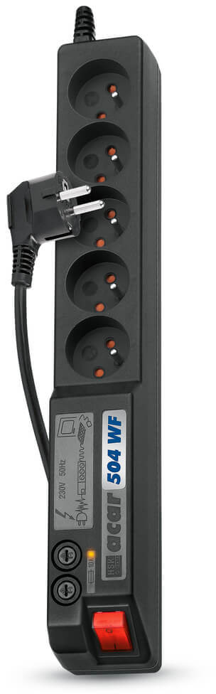 Listwa przeciwprzepięciowa Acar 504WF, 1.5m, 5 gniazd, czarny