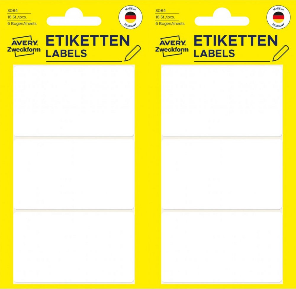 2x Etykiety do opisywania ręcznego Avery Zweckform, 66x38mm, 18 sztuk, biały