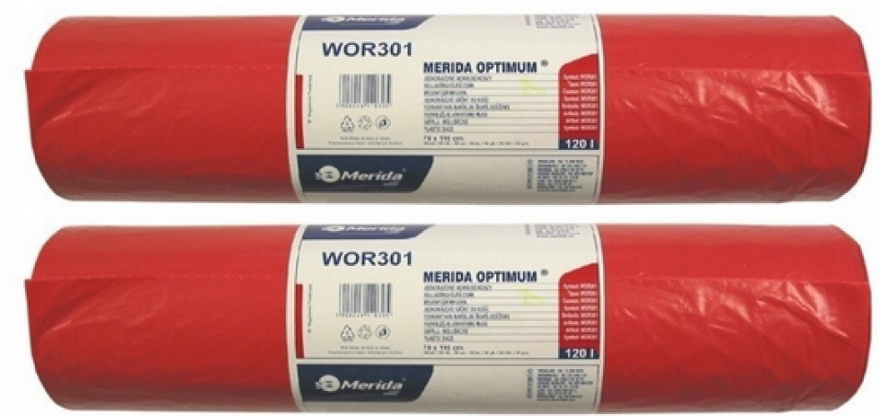 2x Worki na śmieci Merida, na odpady medyczne, 120l, 50 sztuk, czerwony