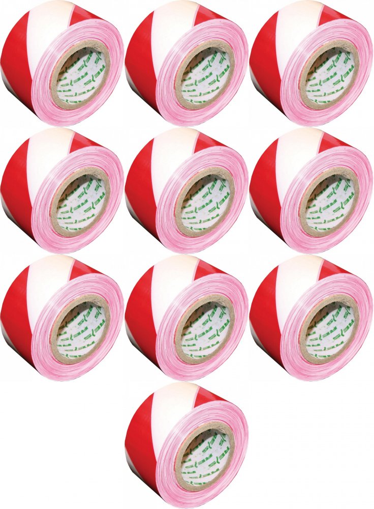 10x Taśma ostrzegawcza Reis, 70mmx100m, 25μm, biało-czerwony