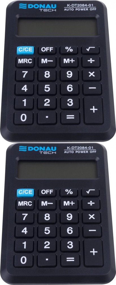 2x Mały kalkulator kieszonkowy Donau Tech, 8-cyfr, 97x62x11 mm, czarny