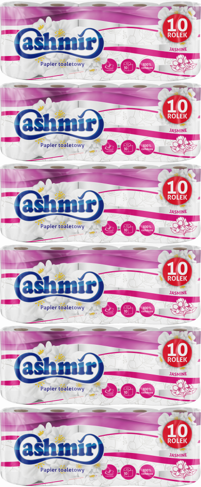 6x Papier toaletowy Cashmir, Jasmine. 3-warstwowy, 10 sztuk, biały