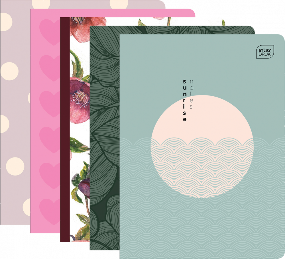 5x zeszyt w kratkę Interdruk, A5, miękka oprawa, 80 kartek, mix wzorów