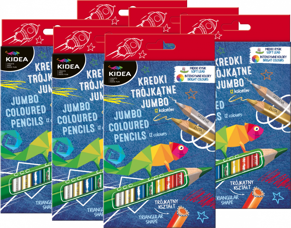 6x Kredki ołówkowe Kidea Jumbo, grube, 12 sztuk, mix kolorów