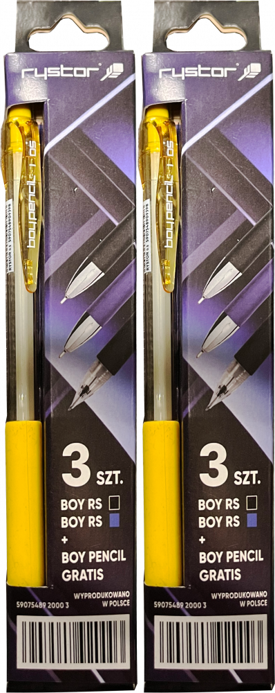 2x Zestaw Rystor, 2x długopis automatyczny Boy RS AC, 0.7mm, czarny/niebieski + ołówek automatyczny Boy Pencil 0.5mm/0.7mm, mix kolorów