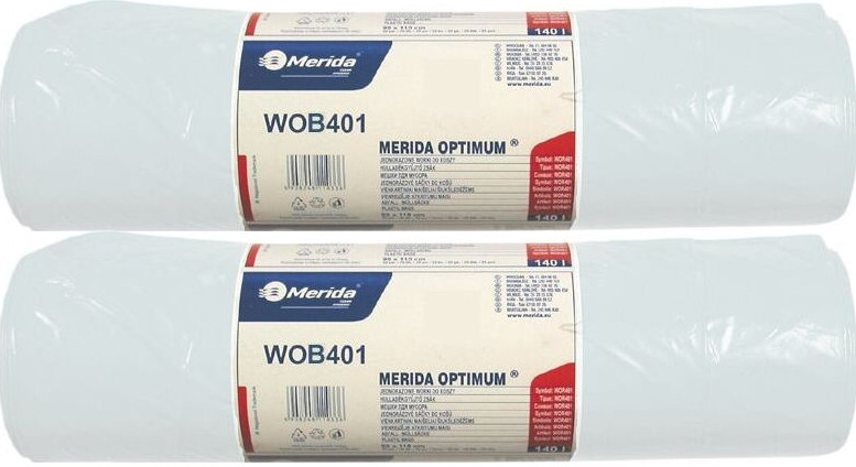 2x Worki na śmieci Merida Optimum, HDPE/LDPE, 160l, 25 sztuk, biały