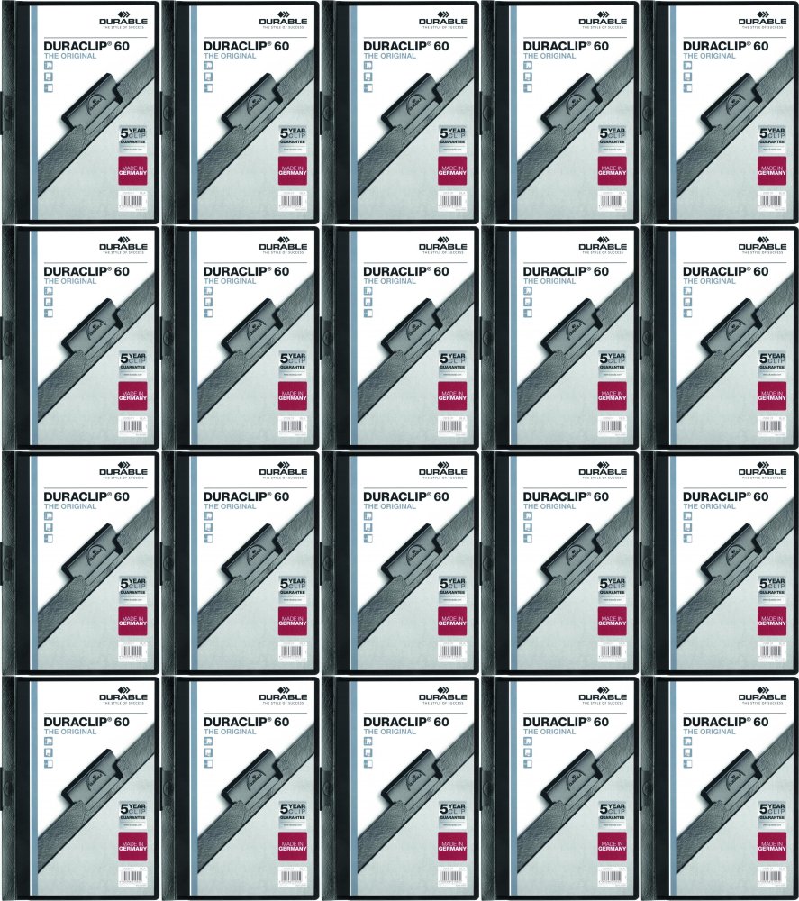 20x Skoroszyt plastikowy z klipsem Durable DuraClip, A4, do 60 kartek, czarny