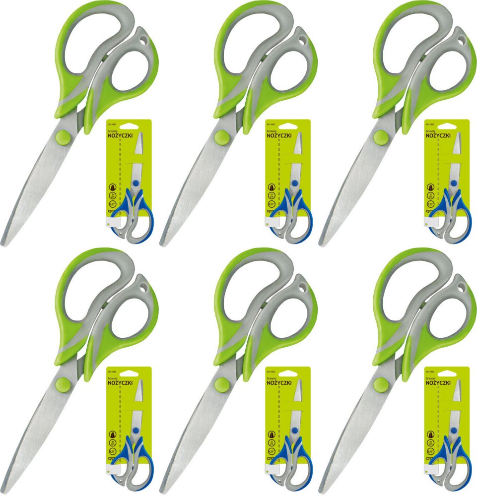 6x Nożyczki biurowe Grand Soft GR-5825, 21cm, szaro- zielony