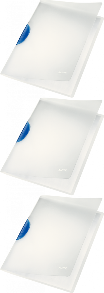 3x Skoroszyt plastikowy z klipsem Leitz Magic, A4, do 30 kartek, niebieski