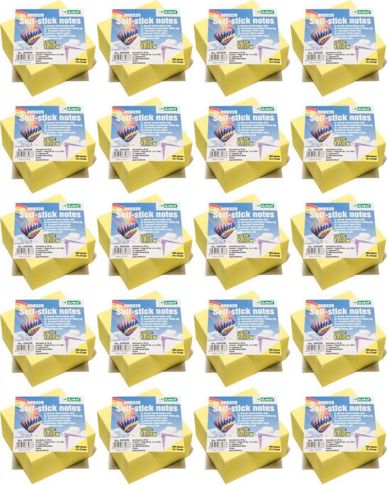 20x Karteczki samoprzylepne D.Rect, 76x76mm, 400 karteczek, żółty
