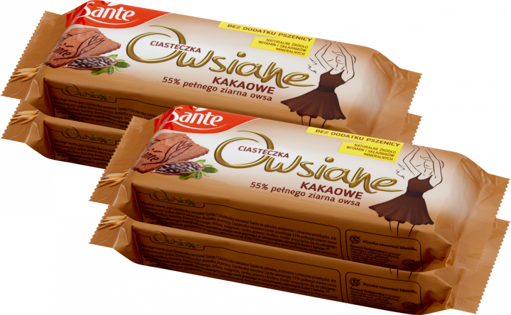 4x Ciasteczka owsiane Sante, kakaowy, 150g