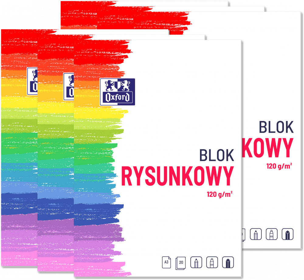 6x Blok rysunkowy Oxford, A3, 20 kartek, biały