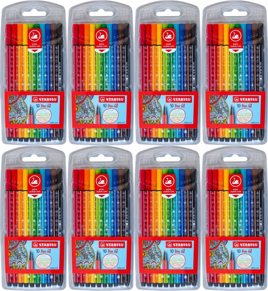 8x Pisaki Stabilo Pen 6810/PL, okrągła, 1mm, etui, 10 sztuk, mix kolorów