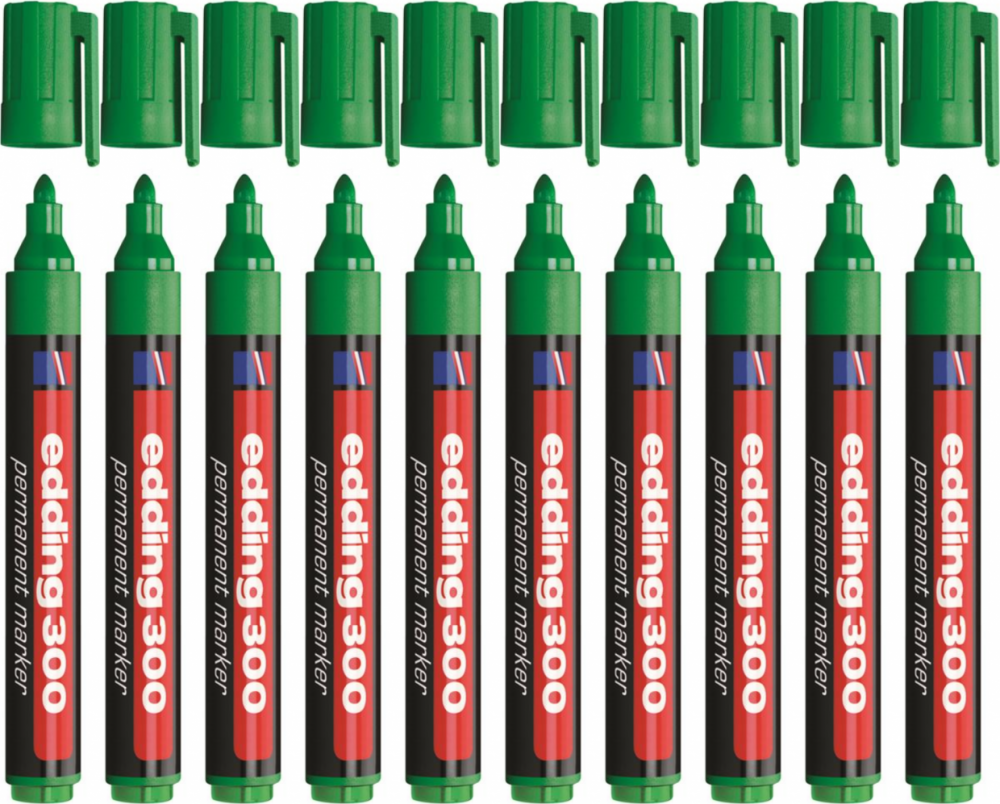 10x Marker permanentny edding 300, okrągła, 1.5-3mm, zielony