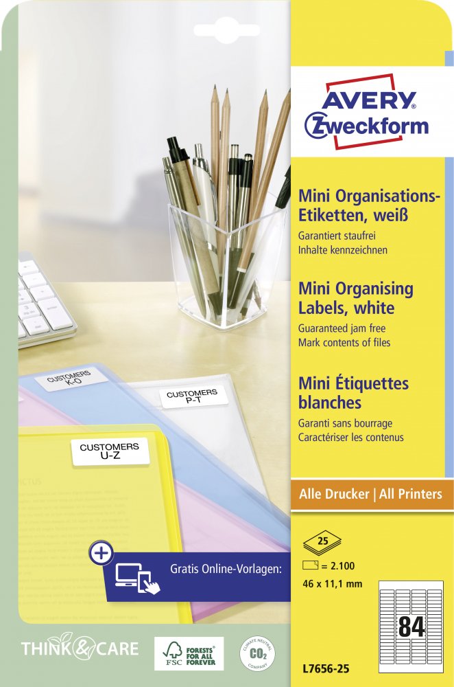 Etykiety samoprzylepne Avery Zweckform, 46 x 11.1 mm, 25 arkuszy, biały