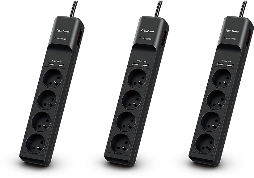 3x Listwa przeciwprzepięciowa CyberPower, 1.8m, 4 gniazda + 2x port USB-A, czarny