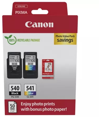 Tusz Canon PG-540L/CL-541XL Photo Value Pack, 11m/15ml, CMYK + papier fotograficzny 50 arkuszy