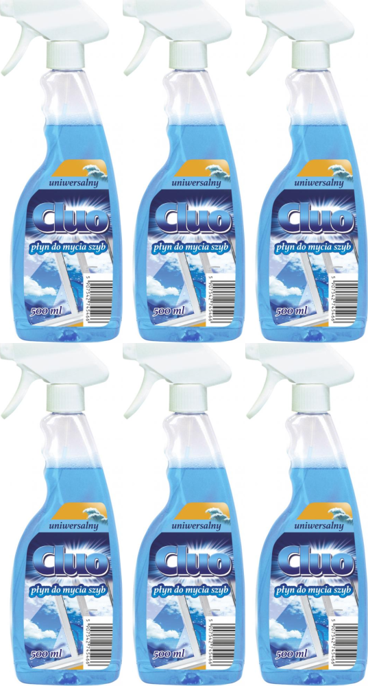 6x Płyn do mycia szyb z rozpylaczem Cluo, morski, 500ml