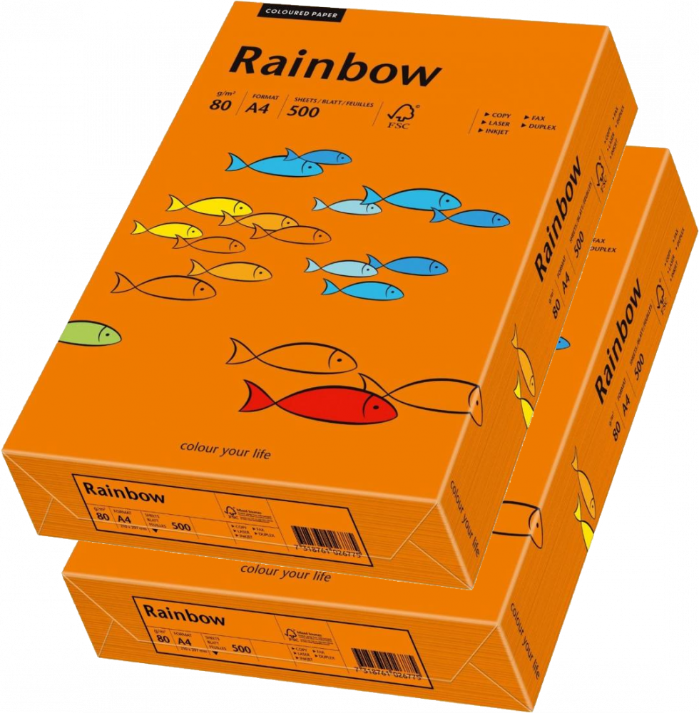 2x Papier ksero ekologiczny Rainbow, A4, 80g/m2, 500 arkuszy, pomarańczowy ciemny(R26)