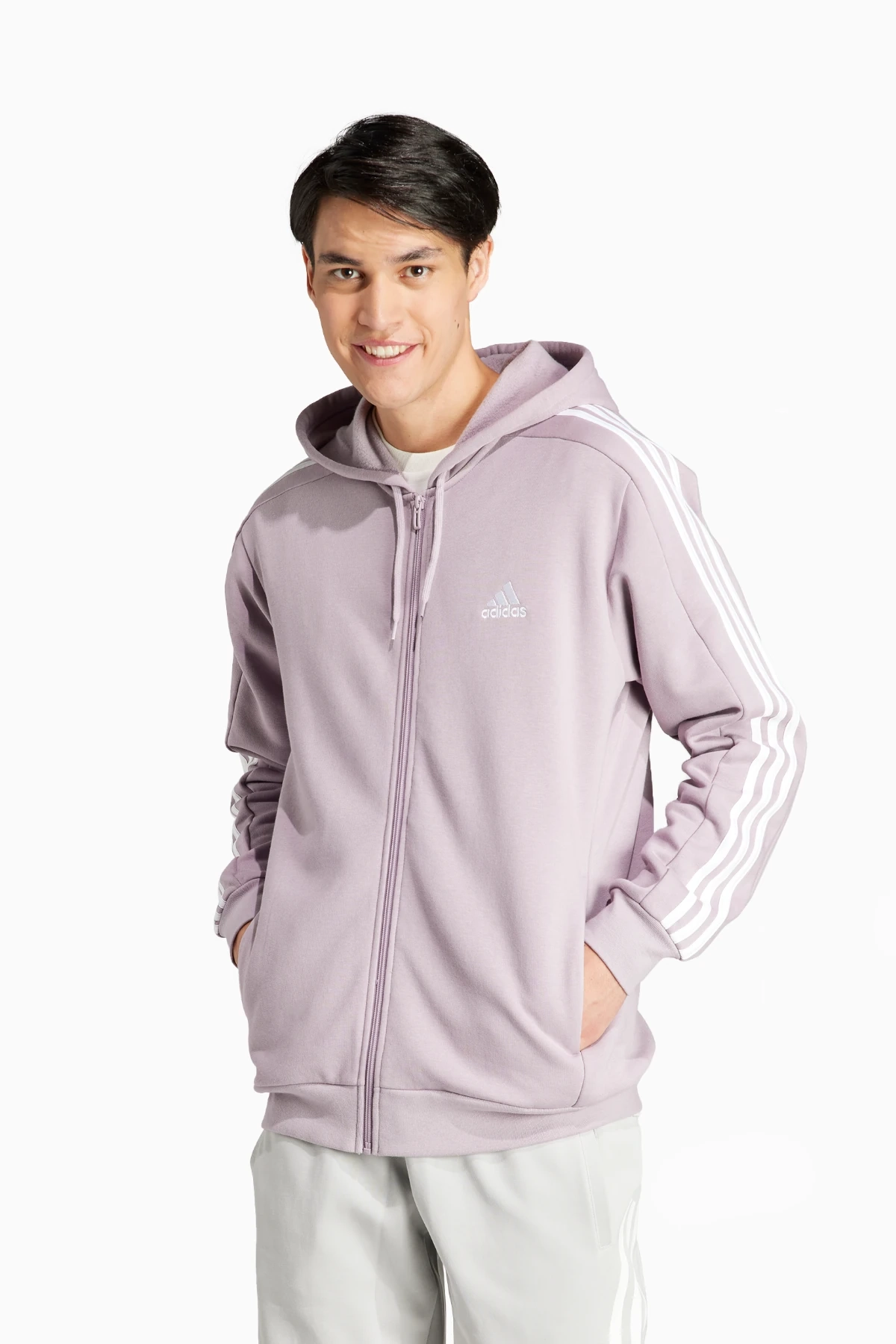 Bluza z kapturem adidas Essentials Fleece 3S FZ - Fioletowy
