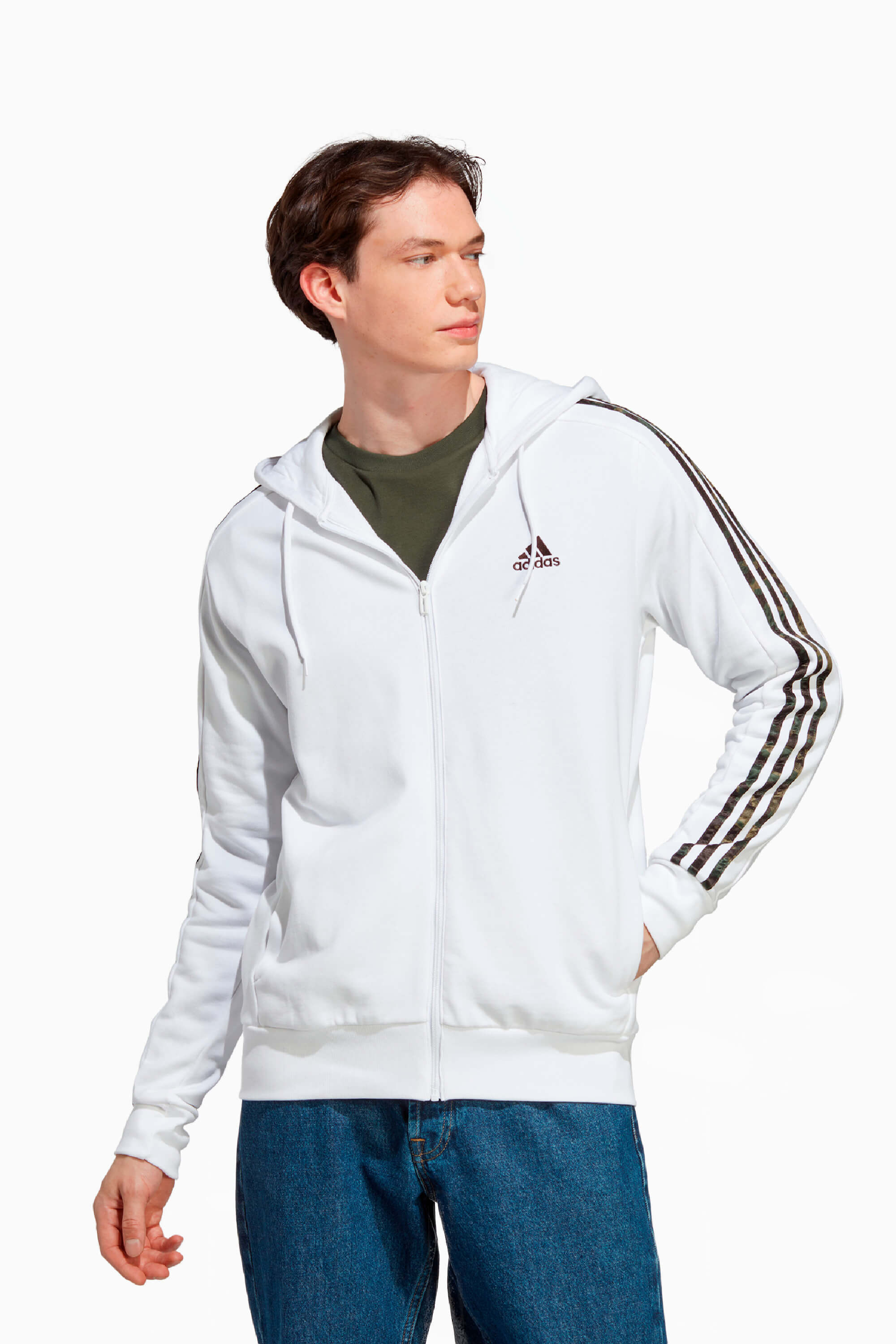 Bluza z kapturem adidas Essentials 3S FZ - Biały