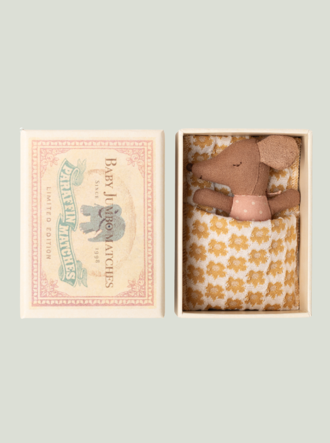 MAILEG Myszka Sleepy wakey baby mouse w pudełku po zapałkach, ROSE