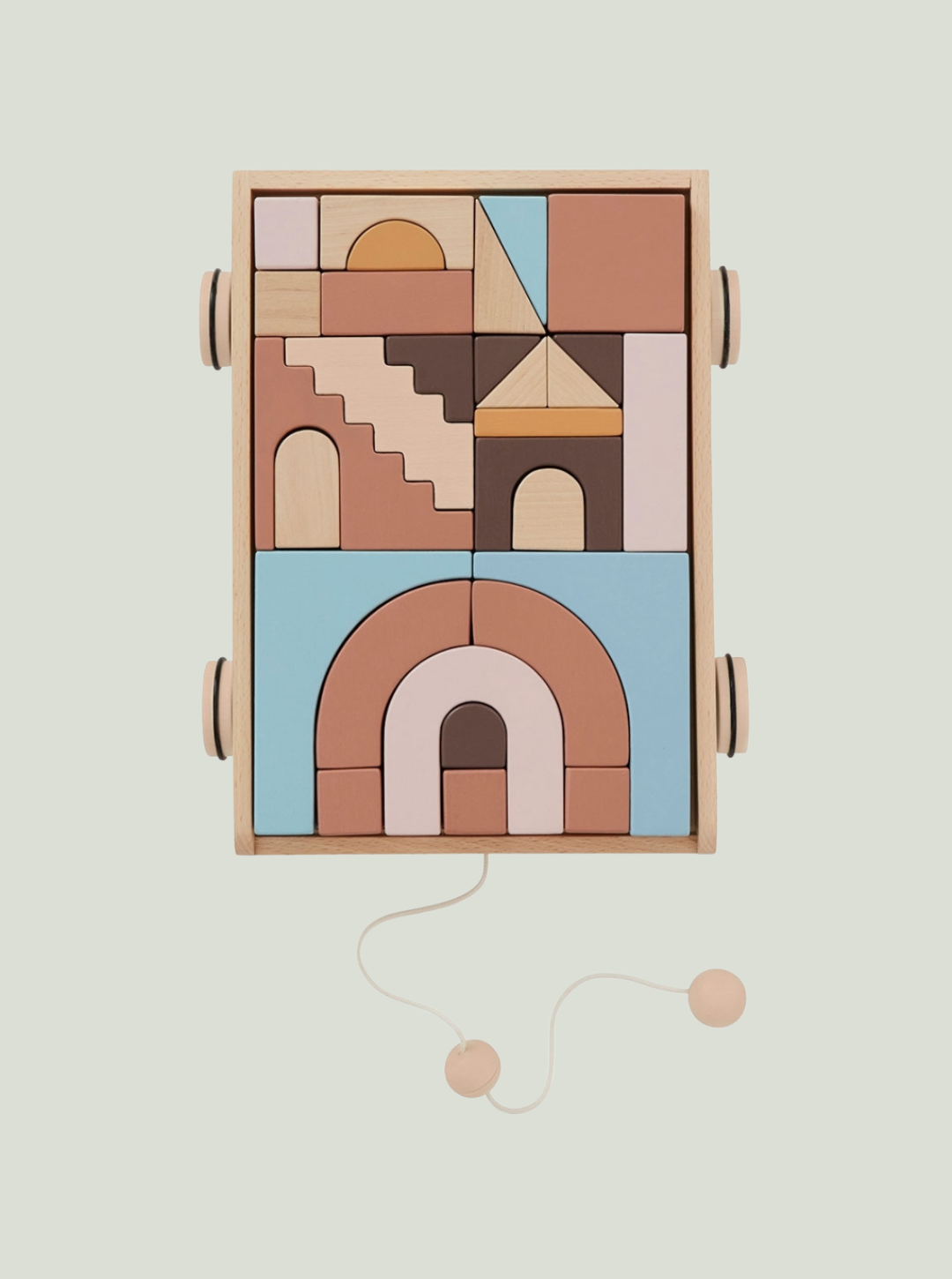 Drewniany tęczowy wóz z klockami OYOY