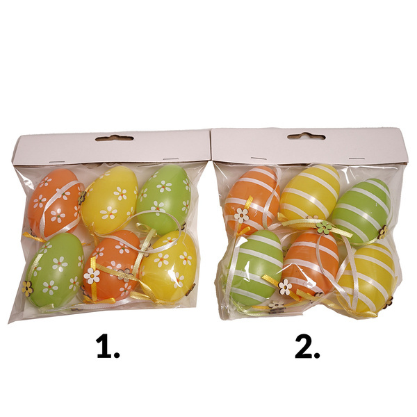 Zawieszki jajka 6 sztuk / 6 cm Zielono-żółto-pomarańczowe