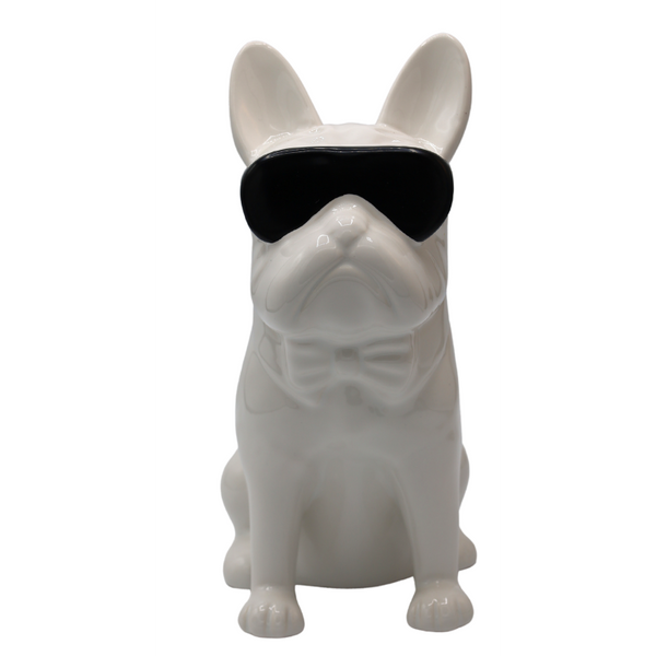 Skarbonka pies biały w czarnych okularach 25,5 cm