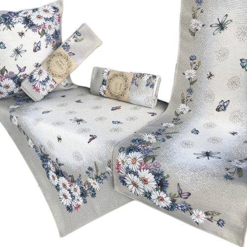 Obrus na stół Białe Margerytki 100x100cm Chenille