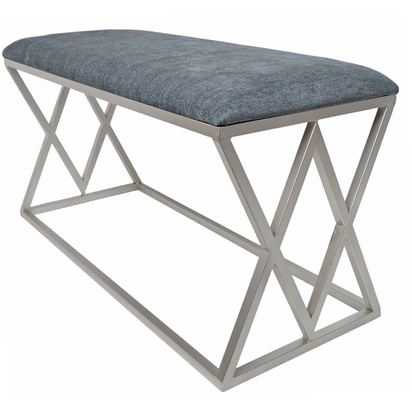 Ławeczka metalowa srebrna siedzisko szary welur 100,5x40,5x52cm