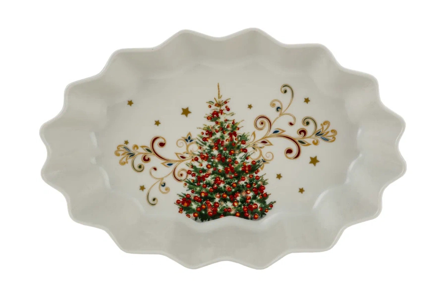 Miska ceramiczna choinka złote ranty 24x15,5cm