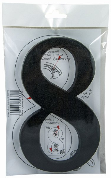 Cyfra 8 czarna 19cm tworzywo