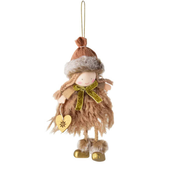 Zawieszka Dziewczynka w sukience brązowe futerko 21cm