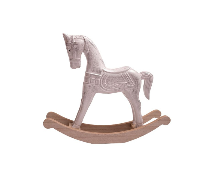 Koń na biegunach biały przycierany na drewnianych płozach 26x22cm