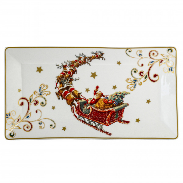 Patera prostokątna Mikołaj w saniach złote ranty 25,5x14cm