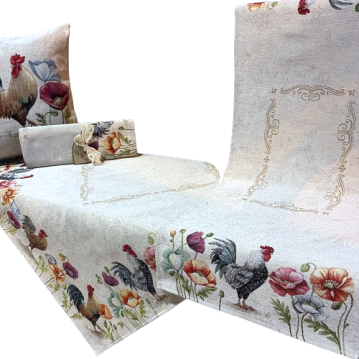 Bieżnik na stół EDEN Kogut i kwiaty 45x140cm Chenille