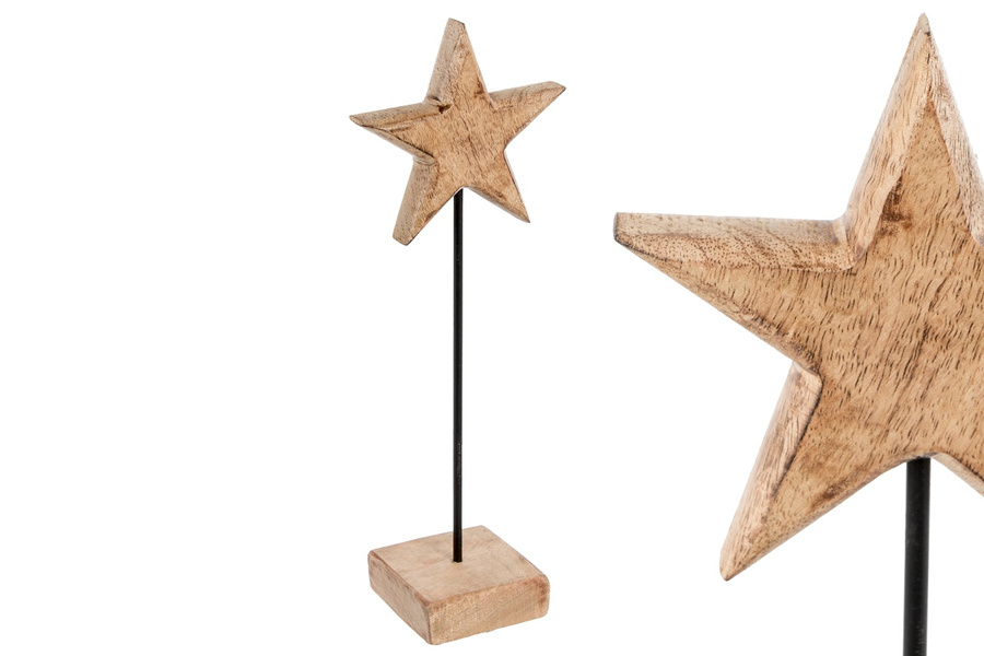 Gwiazda drewniana brązowa płaska na podstawce 35cm