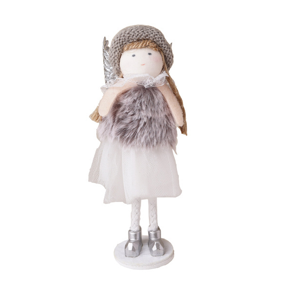 Lalka aniołek w czapeczce i futerku