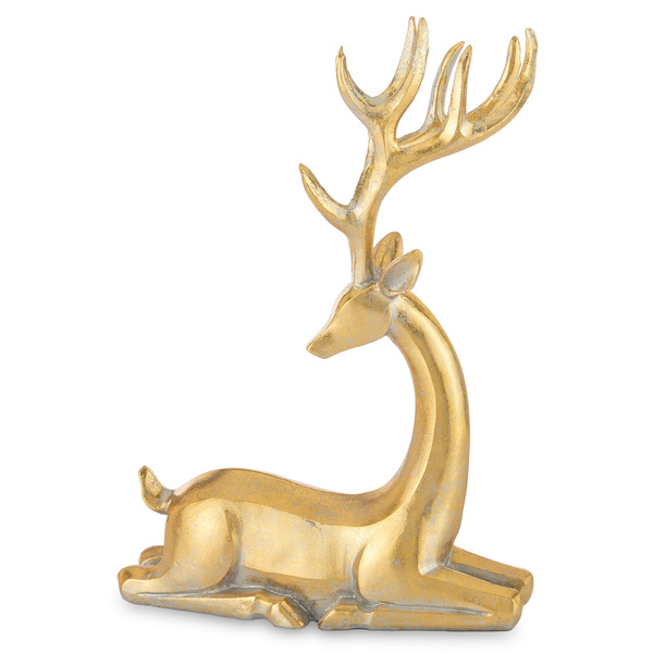 Jeleń złoty leżący przycierany głowa do tyłu 25,5x18,5cm